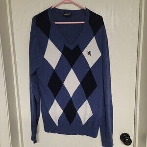 ~ mens black and blue argyle pullover v neck sweater